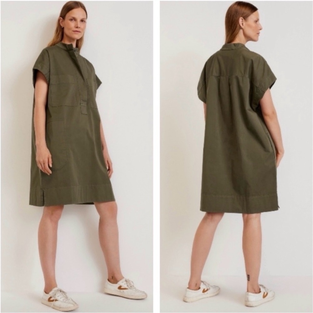 Everlane The Easy Workwear Dress Organic Cotton Army Green Utility Shirtdress
